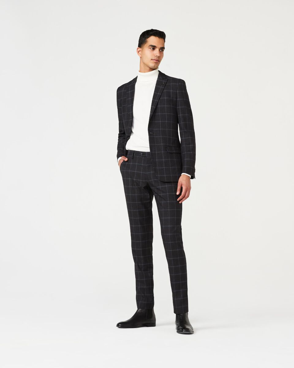 Mens Black Windowpane Tailored Suit Pant